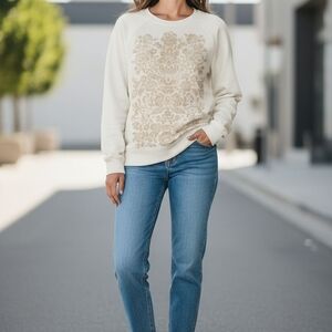 Elegant Cream Sweatshirt with Intricate Design( 5 For $20 Item)